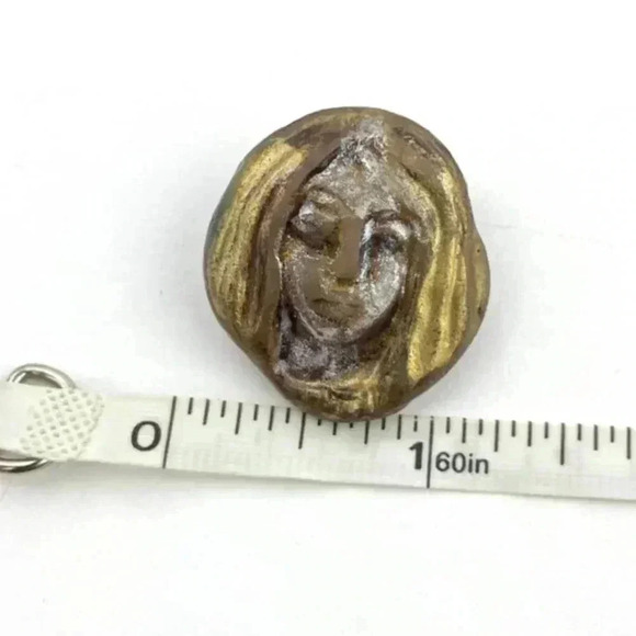 VTG Woman Abstract Pin Jewelry Handmade Gold Silver Lady Head Face Unique - Picture 4 of 7